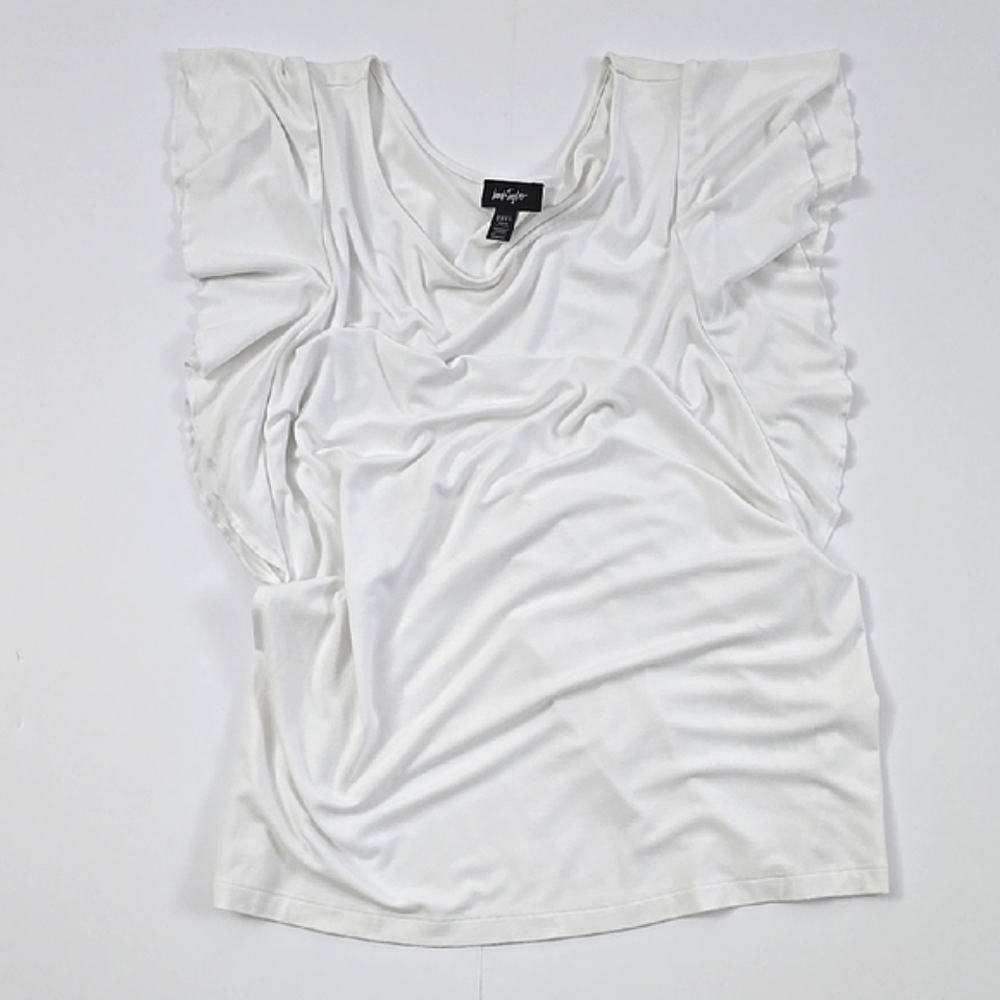 Lord & Taylor Women's White Ruffle Sleeves Top Soft Stretch Viscose Blend Size S - Picture 7 of 10